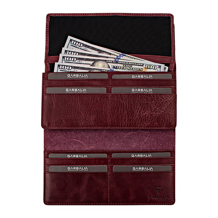 Zoozie Bags Cartera de Piel Auténtica para Mujer en Rojo Clarete, Elegante y Sofisticada, 19x10x2 cm